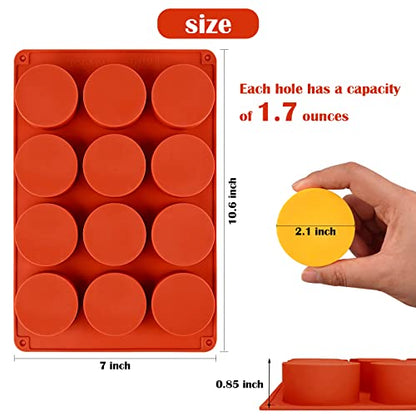 Sakolla 2 Pack Round Silicone Soap Molds, 12 Cavity 2.1" Cylinder Silicone Molds for Soap Making, DIY Bath Bombs, Shower Steamer, Lotion Bars, Loofah Soap (Brick-Red) - color: Round/Brick-Red