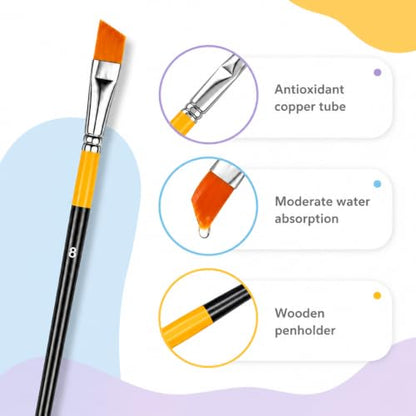 6 Pieces Angled Paint Brush Set, Artist Paintbrushes 1/2 Inch Flat Angular | Acrylic, Watercolor, Oil & Gouache, Small Detail & Craft Art Brush, for Paint by Numbers, Miniature