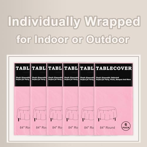 D&Z 6 Pack Pink Disposable Plastic Tablecloth, 84" Round Table Cover - color: Pink, size: 6 Pack 84" Round