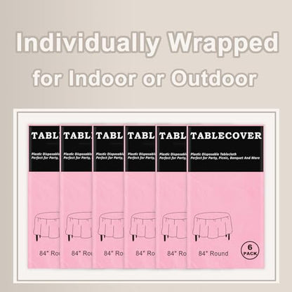 D&Z 6 Pack Pink Disposable Plastic Tablecloth, 84" Round Table Cover - color: Pink, size: 6 Pack 84" Round