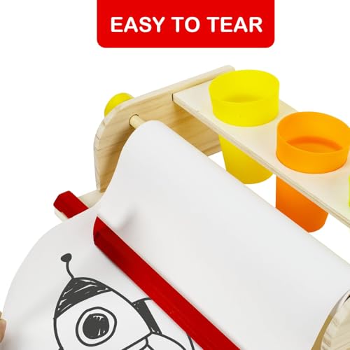 Kids Art Easel Paper Roll Dispenser, Wooden Tabletop Design, 2 Packs White Bond Paper, Portable Drawing Station