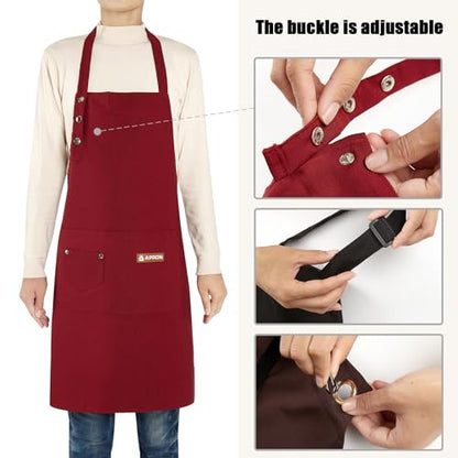 2 Pack Kitchen Cooking Aprons, Adjustable Bib Soft Chef Apron with 2 Pockets for Men Women - color: Rose Pink