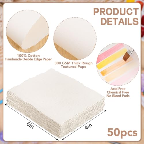 50 Sheets Watercolor Paper 4 x 6 Inch, 300 GSM Cotton Deckle Edge - size: 4 x 6inch