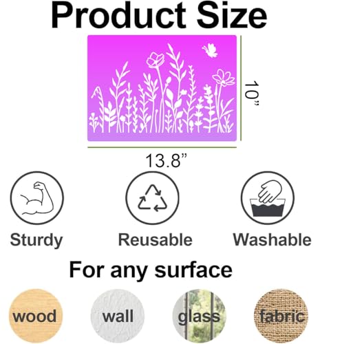 Large Flower Stencil 14inch Flower Stencils for Painting Floral Stencils | Reusable Sunflower Hibiscus Stencil Drawing Templates for Wood Garden Fence Furniture Fabrics DIY Decor - style: Flowers
