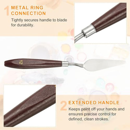 HARFINGTON Palette Knife Painting Tool 2.83 x 0.91 Stainless Steel Art Spatula Pallet Knives Scrapers Tools with Beech Wood Handle for Acrylic Oil Canvas Mixing Spreading, Red/Silver - size: 2.83" x 0.91"
