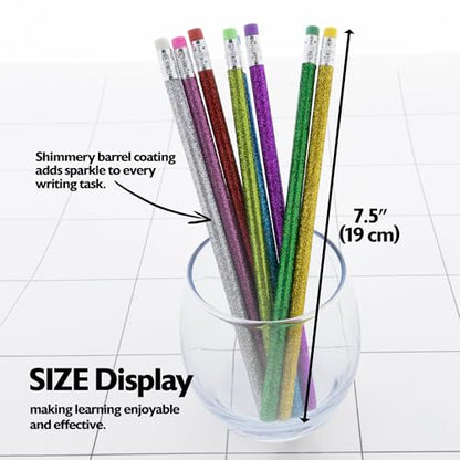 BAZIC PRODUCTS Metallic Glitter #2 Pencils, Eraser, 8 Count | #2 HB lead, Glitter metallic barrels, eraser tops, school, gifts, party favors, fun everyday writing - size: 8 Count (Pack of 1)