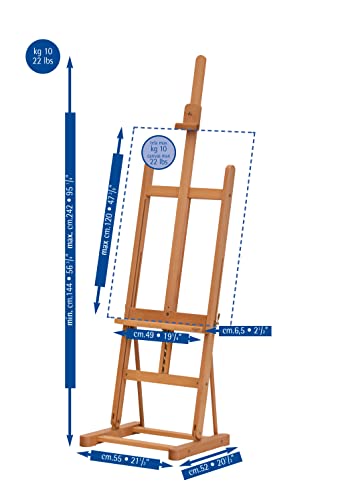 Mabef M10 Studio Easel, Oiled Beech Wood H-Frame Artist Easel with Adjustable Height and Tilt for Oil Acrylic Pastel Painting - style: Adjustable,Sturdy