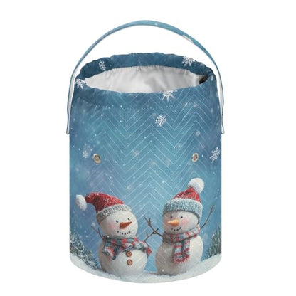 Yarn Bag Small Crochet Bag Drawstring Yarn Storage Organizer Knitting Project Bags Potable Yarn Holder with Holes Handle Crocheting Needles Knitting Accessories Blue Snowmen - color: Blue Snowmen
