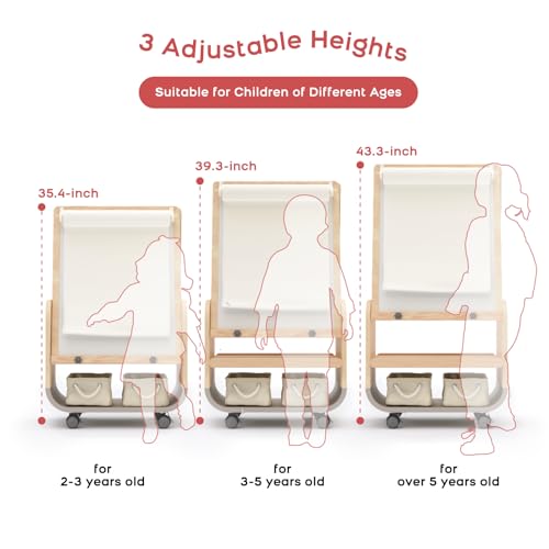 3-in-1 Kids Art Easel with Wheels - Height Adjustable, Dual-Sided Magnetic Chalkboard & Whiteboard, Storage Bags Included - Mobile Art Station for Children, 25"x21" Extra-Large Drawing Board - style: Rolling Easel