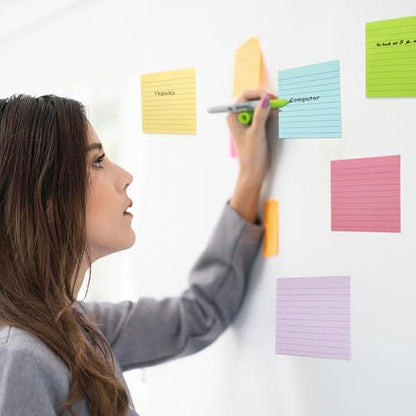 9 Pack Lined Sticky Notes with Lines 4x4 in, Large Self-Stick Note Pads | 9 Colors, Strong Adhesive, Big Rlued Memo Pads, 4x4 Sticky Notes Eeay Post for Office, School, Home Use - size: 4x4 in