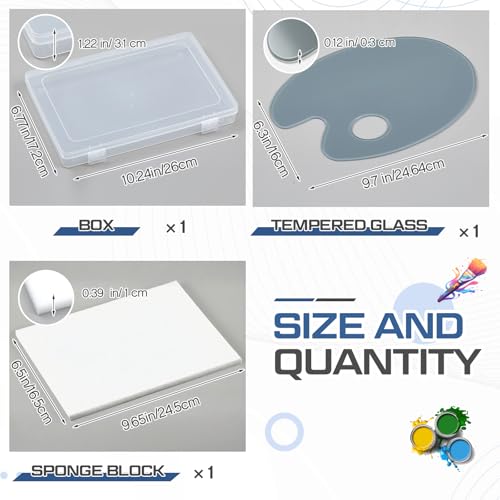 Nuanchu 2 Pcs Handy Neutral Grey Tempered Glass Palette for Oil Painting 6.3 x 10 Inch Airtight Stay Wet Palette Container Oval Keeps Paint Fresh Scratch for Acrylic Painting DIY Mixing Beginners