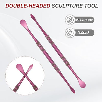 HARFINGTON 22pcs Wax Carving Tool 4.8" Double-Headed Stainless Steel Sculpture Tools Kit Modeling Engraving Sculpting Spoons for Clay Pottery Crafts Shaping, Violet - color: Violet