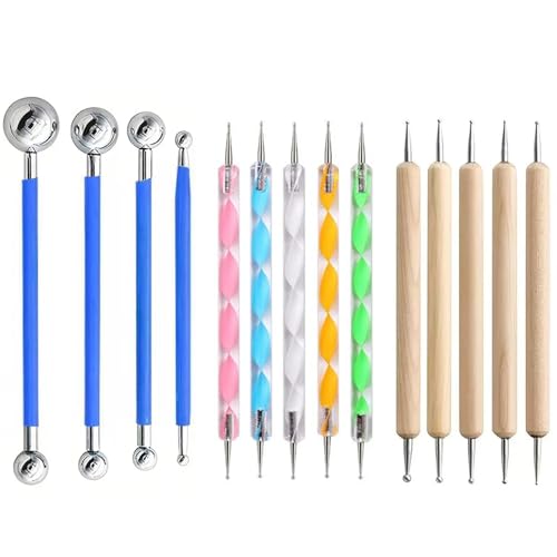 14Pcs Ball Stylus Pottery Tool Set, Blue Embossing Tool, Dual-Ended Multi-Size Clay Sculpting Dotting Tools, Professional Modeling Tools for Pottery, Polymer Clay, Nail Art, Fondant & DIY Crafts - color: Blue