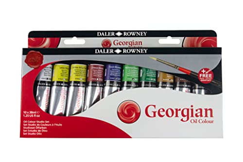 Daler-Rowney Georgian 10-Tube Studio Artist Oil Paint Set - Painting Set for Canvas Paper and More - Oil Painting Supplies for Artists and Students - Oil Paints for All Skill Sets - style: 10 Pack Studio