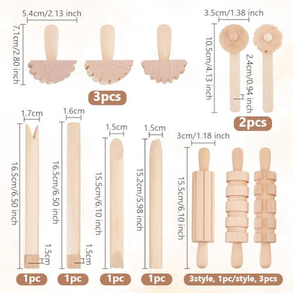 OLYCRAFT 12pcs Clay and Dough Tools Play Accessories Includes Rollers Hammer Party Pack Wood Pottery Tools Stamps for Clay Art DIY Crafts Art Craft Activity Supplies