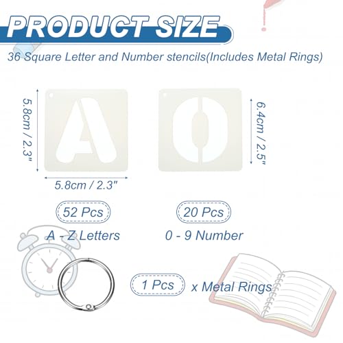 PATIKIL 2 Set 1.5" Letter Number Stencils, 36Pcs Square Reusable Letter and Number Stencil Templates for Painting on Wall Wood Fabric Signage, Uppercase Letter Style - size: 1.5"