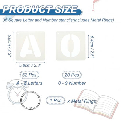 PATIKIL 2 Set 1.5" Letter Number Stencils, 36Pcs Square Reusable Letter and Number Stencil Templates for Painting on Wall Wood Fabric Signage, Uppercase Letter Style - size: 1.5"