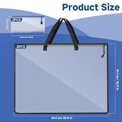 4 Pcs Art Portfolio Bag, 2 Pcs (25.31'' x 18.77'') Artwork Posters Storage Supply Bag and 2 Pcs (9.44'' x 4.33'') Small Mesh Zipper Pouch for Bulletin Board, Poster, Scrapbook, Brushes, Pencil