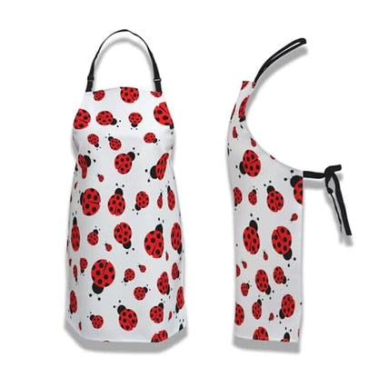 Cute Cooking Apron for Women Red Ladybug Mans Aprons for Cooking Funny for Kitchen Cooking Restaurant BBQ Painting Crafting Gardening 27” (W) x 31” (H), Waterproof Apron - color: Red Ladybug
