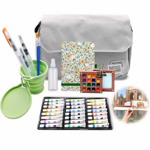 24-Color Mini Travel Watercolor Set, Gray | Pocket Watercolor Set, With Sketches - color: gray