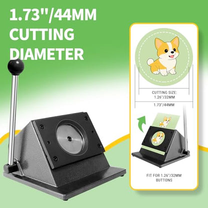 1.26"/32mm Button Paper Cutter, 1.73”/44mm Diameter Circle Cutter Circle Punch, 44mmGraphics Punch Cutter, 44mm Die Cut Machine for 1.26"/32mm Mode Buttons Machine (1.73”/44mm Cutting Diameter)