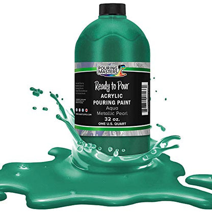 Pouring Masters Aqua Metallic Pearl Ready to Pour Acrylic Pouring Paint - Premium 32-Ounce Pre-Mixed Fluid Acrylic Paint - Fluid Art Supplies for Canvas, Wood, Paper, Tile & Rocks - color: Aqua Metallic Pearl, size: 32 Fl Oz (Pack of 1)