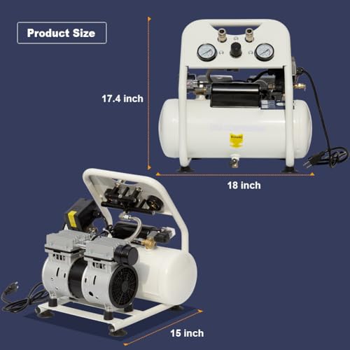 Portable Air Compressor, Ultra Quiet Oil-Free Electric Air Compressor 115 PSI Max with 4 CFM, Quick Recovery, 2.5 Gallon Tank, Ideal for Tire Inflation, Hot Dog Air Tools& Garage Auto Repair - size: 2.5 gallons