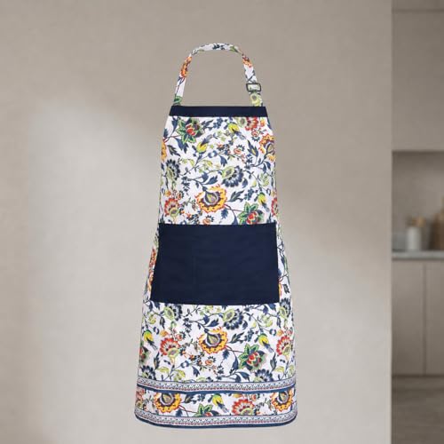 FINGERCRAFT Apron, Dual Pocket, Adjustable Tie, Multipurpose Washable Bib Apron for Home, Kitchen, Chef and Professionals - color: Blue Floral