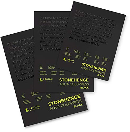 Stonehenge Aqua Black Medium Weight Pad, 140lb, Coldpress, 8 x 10 Inches, 15 Sheets for Wet and Dry Media - size: 8 x 10