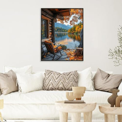 Paint by Numbers Kit for Adults, Fall Lake Cabin Number Painting Canvas Kit - color: Cabin-1