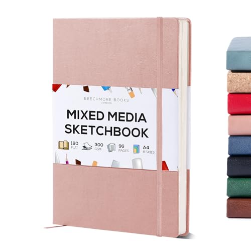 Beechmore Books A4 8.5x11 Mixed Media Sketchbook 300 GSM/140lb | Heavyweight Hardcover Art Notebook, 48 Micro-Perforated Pages Ivory Journal, Art Supplies for Painting, Acrylics & Wet Media - color: Rose Wood, size: A4 - 8.5" x 11.5" Large