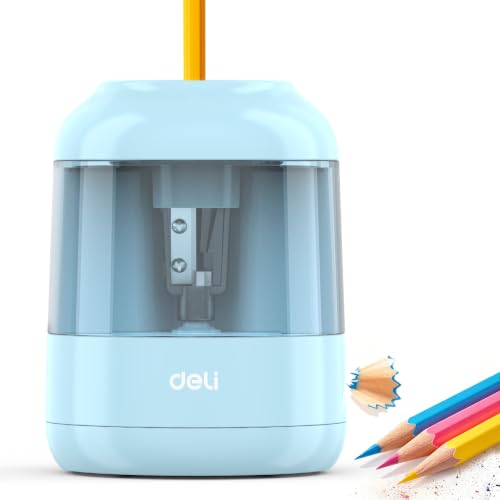 deli Electric Pencil Sharpener, Battery Operated, 6.5–8mm for Classroom | Battery Electric Pencil Sharpener, Durable Blade 5000+ Sharpen, Fits 6.5-8mm Pencils Classroom Kids Home - color: Blue