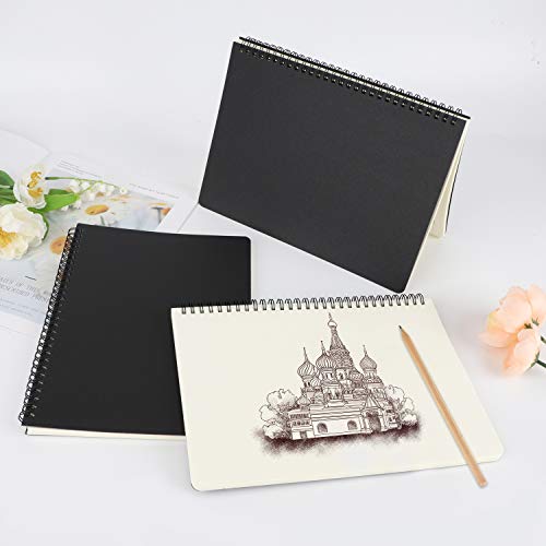 EUSOAR Blank Notebook Journal, B5 3 packs 7.3"x10.2" Black Hardcover Spiral Plain Travel Writing Notebooks, Notepad Sketchbook, Students College Office Business Subject Diary Spiral Book Journal - color: Black, size: B5-3 Packs