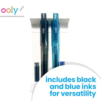 Ooly Splendid Duo Fountain Pens, Set of 2, Black & Blue | Ages 12+, Includes 4 Ink Cartridges, Fine Tip for Calligraphy and Writing, Fountain Pen School Supplies for Kids and Adults - style: Black & Blue Set (2 Pens, Catridges)