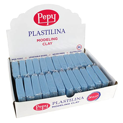 Pepy Plastilina Reusable and Non-Drying Modeling Clay; Set of 24 Bars, 1.4 Ounce Each, Perfect for Arts and Crafts Projects, Light Blue - color: Light Blue