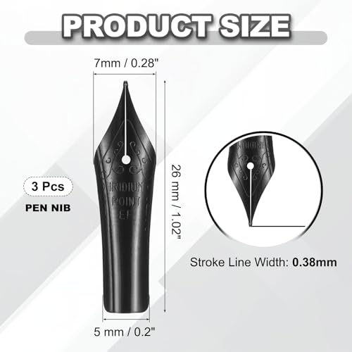 PATIKIL 0.38 mm Line Width Fountain Pen Nib Replacement, 3 Pack 304 Stainless Steel Special Spare Ink Dip Calligraphy Pen Nib for Drawing Writing Signing, Black(EF Tip) - color: Black