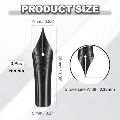 PATIKIL 0.38 mm Line Width Fountain Pen Nib Replacement, 3 Pack 304 Stainless Steel Special Spare Ink Dip Calligraphy Pen Nib for Drawing Writing Signing, Black(EF Tip) - color: Black