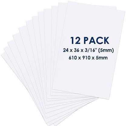 Foam Board 24 x 36 x 3/16"(5mm), Foam Core Board Sheets, White Poster Board | 12 Pack, Acid Free Foamboard, Rigid Sign Board for Mounting, Framing, Backing, Display, Presentation, Prints, Crafts & Art - size: 24x36 in 12 Pack