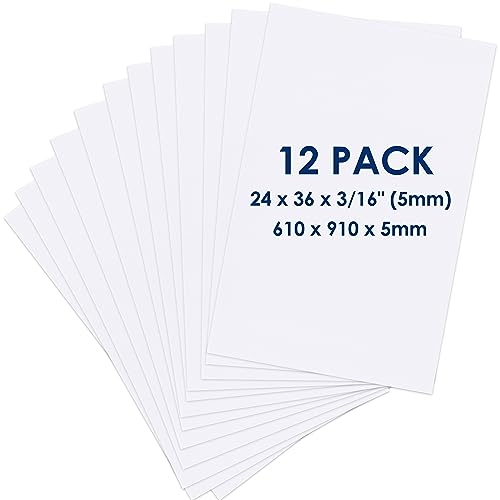 Foam Board 24 x 36 x 3/16"(5mm), Foam Core Board Sheets, White Poster Board | 12 Pack, Acid Free Foamboard, Rigid Sign Board for Mounting, Framing, Backing, Display, Presentation, Prints, Crafts & Art - size: 24x36 in 12 Pack