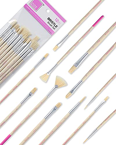 COLOUR BLOCK 12 Pack All Purpose Synthetic Brushes – Bristle Essentials for Watercolor Paint, Oil Paint Set, Detail Paint Brush Set for All Levels of Experience