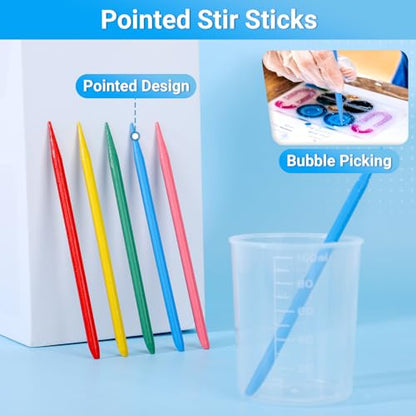 90PCS Epoxy Mixing Cups Kit, 40PCS 100ml Disposable Graduated Cups Transparent Scale Cups with 50 Pack Pointed Stirring Sticks for Paint Mixing, Jewelry Making, Liquid Measuring - color: Clear cups+point stick, size: 100ml