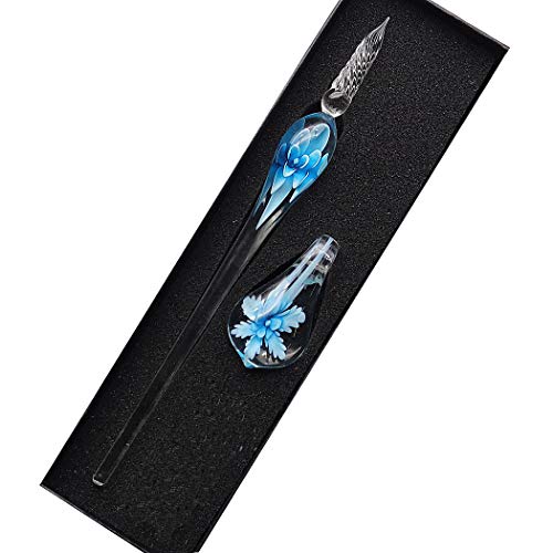 Crystal Glass Intarsia Dip Pen Fountain Pen Kit Vintage Calligraphy Signatures Pen, Light Blue - color: Light Blue