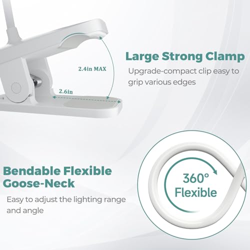 CUHIOY Rechargeable Clip on Reading Light for Bed Headboard, White, 1 Pack - color: White