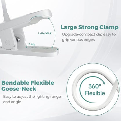 CUHIOY Rechargeable Clip on Reading Light for Bed Headboard, White, 1 Pack - color: White