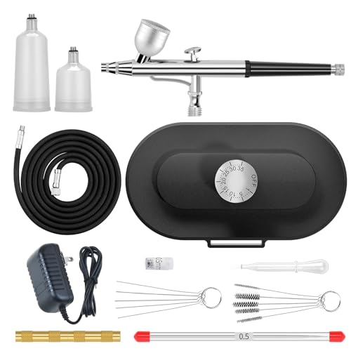 Airbrush Kit 0.3/0.5mm Nozzle/Sets,Kit with Air Compressor High Pressure Air Brush,Nail Airbrush,Ideal for Nails Art,Makeup,T-Shirt Painting,Cake ecorating DIY Model Crafting(Black) - color: black