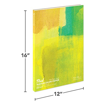 Fluid Watercolor Paper Block, 12 x 16 inches, 15 White Sheets, 140 lb (300 GSM) Hot Press Pad for Artist Painting and Wet Media - size: 12 x 16