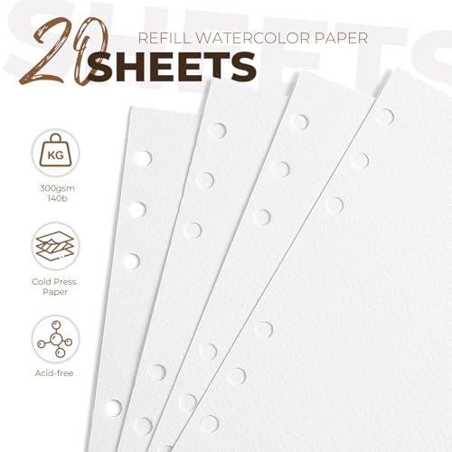 Fuumuui Watercolor Sketchbook Paper Refill - 20 Sheets 140 LB (300 GSM) Cold Pressed, Acid-Free Cotton Paper for Painting, Drawing, Art Journaling, Sketchbook As Travel Notebook - 5.6 x 8.2 inches - size: 5.6 x 8.2 inches
