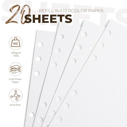 Fuumuui Watercolor Sketchbook Paper Refill - 20 Sheets 140 LB (300 GSM) Cold Pressed, Acid-Free Cotton Paper for Painting, Drawing, Art Journaling, Sketchbook As Travel Notebook - 5.6 x 8.2 inches - size: 5.6 x 8.2 inches
