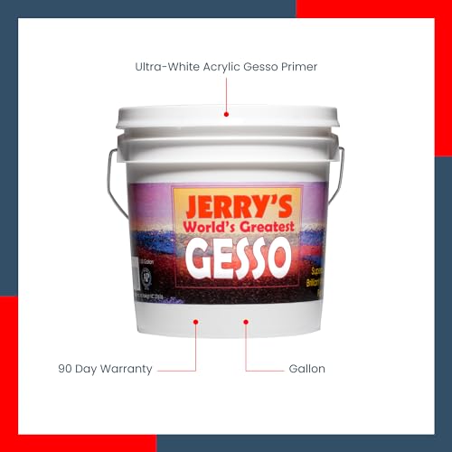 Jerry's World's Greatest Acrylic Ultra Bright White Gesso Primer - Non-Yellowing - Highly Pigmented Gesso Primer ideal for Students, Professionals, Artists - One Gallon - size: 128 Fl Oz (Pack of 1)