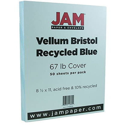 JAM PAPER Vellum Bristol 65lb Cardstock - 8.5 x 11 Coverstock - 147 gsm - Blue - 50 Sheets/Pack - color: Blue, size: 8.5" x 11"